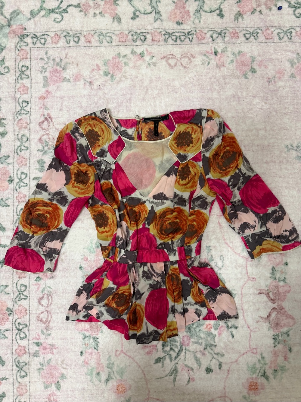100% Silk BCBGmaxazria floral top with Mesh